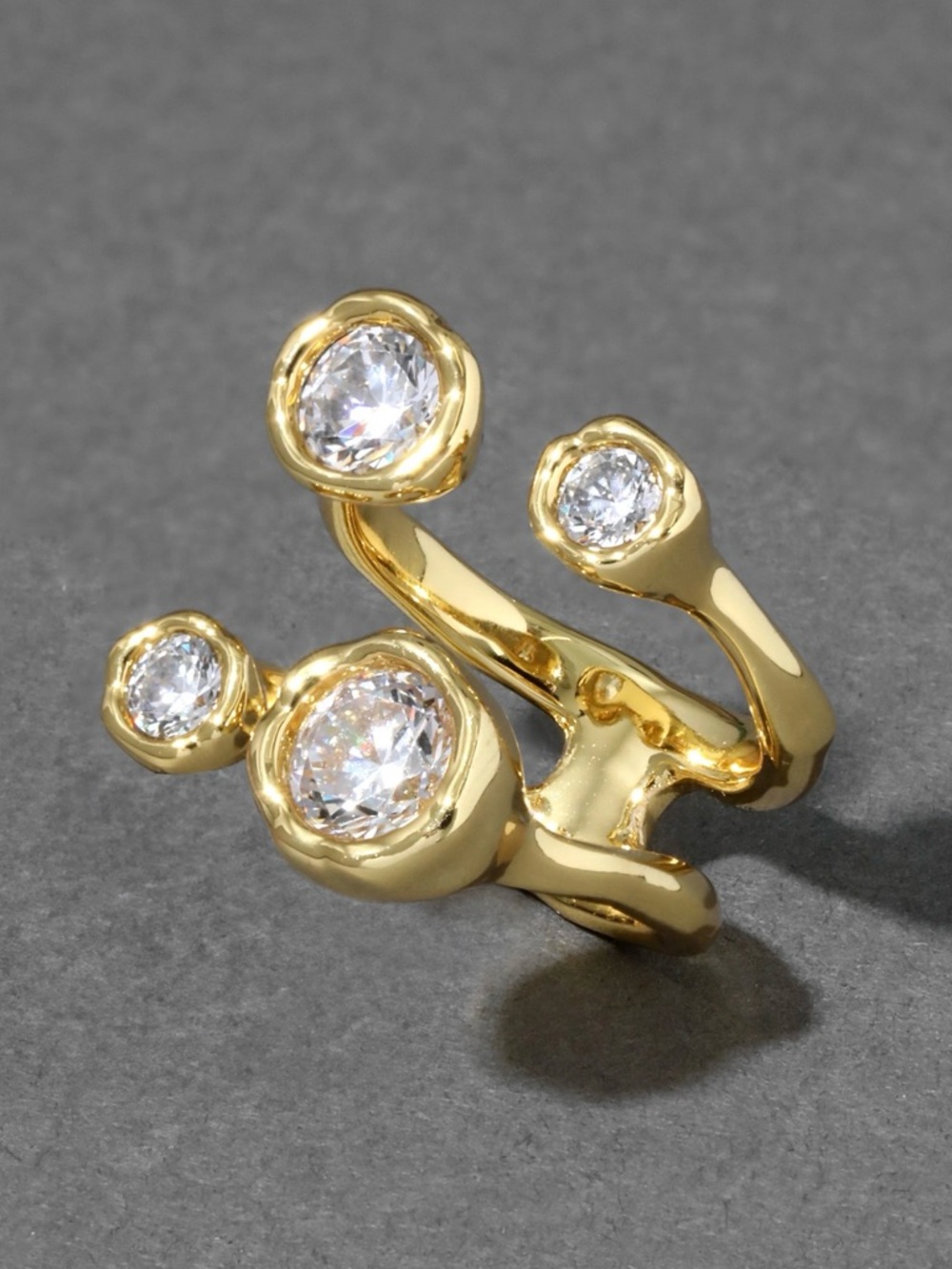NEW Alexis Bittar Asterales Gold Open Ring Clear C Z's Size 8 Adjustable JN17